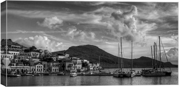 Yachts at the small pier B&W Canvas Print by Tom Gomez