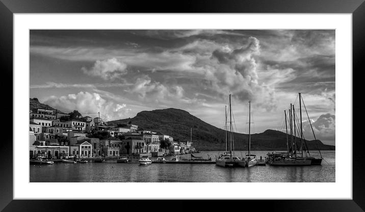 Yachts at the small pier B&W Framed Mounted Print by Tom Gomez
