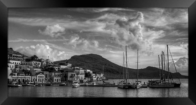 Yachts at the small pier B&W Framed Print by Tom Gomez