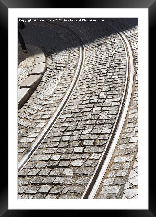 Tram Tracks Lisbon Framed Mounted Print by Steven Dale