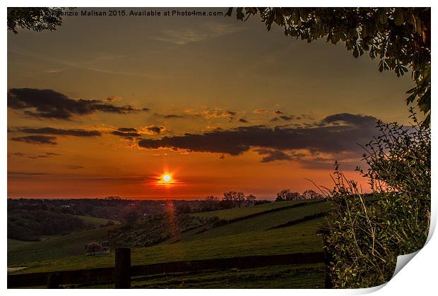  A beautiful sunset over the Surrey hills Print by Fabrizio Malisan