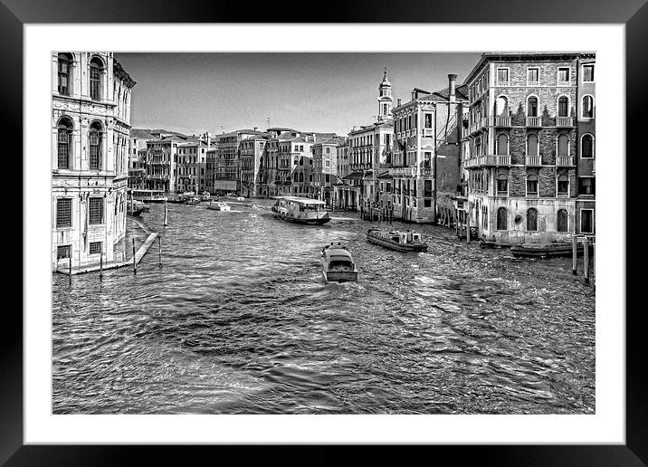 North from the Rialto Bridge - B&W Framed Mounted Print by Tom Gomez