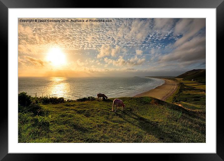 Rhossili Sunset Framed Mounted Print by Jason Connolly