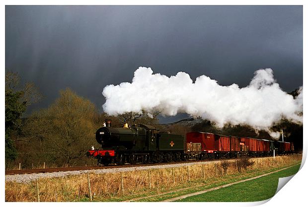 Goods train running ahead of a snowstorm  Print by Ian Duffield