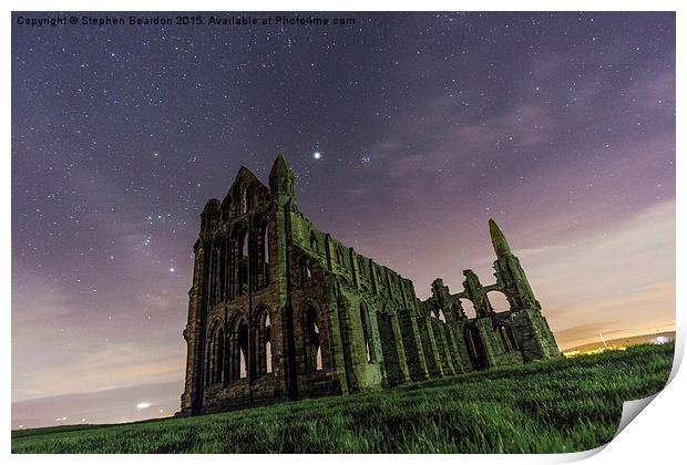  Whitby Abbey at Night Under the Stars Print by Stephen Beardon