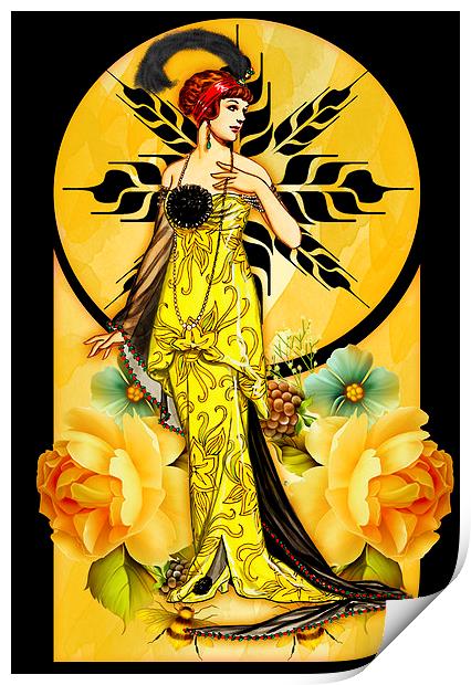 Deco Delight - Art Deco Female In Yellow Dress Oil Print by Tanya Hall