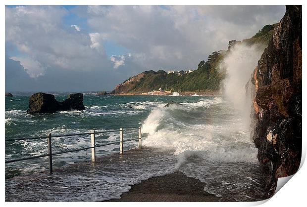 Rough Sea at Meadfoot Beach Torquay Print by Rosie Spooner