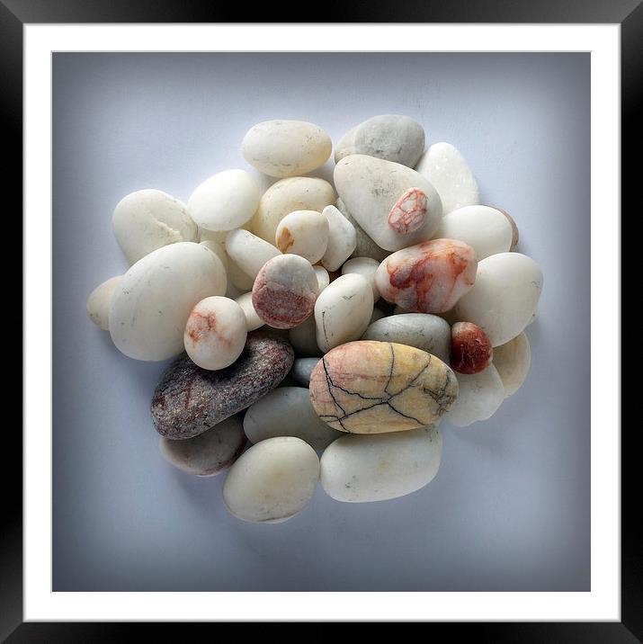  white pebbles 2 Framed Mounted Print by Marinela Feier