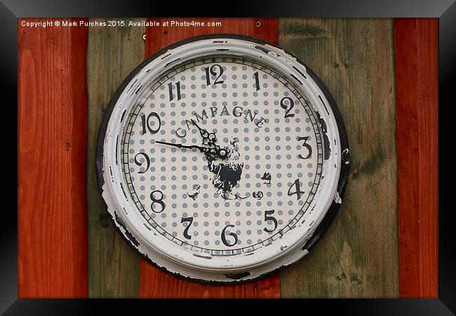 Old Analogue Clock Face With Texture Pattern Framed Print by Mark Purches
