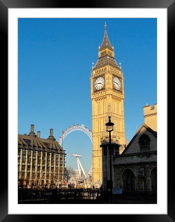 Big Ben and the London Eye Framed Mounted Print by WrightAngle Photography