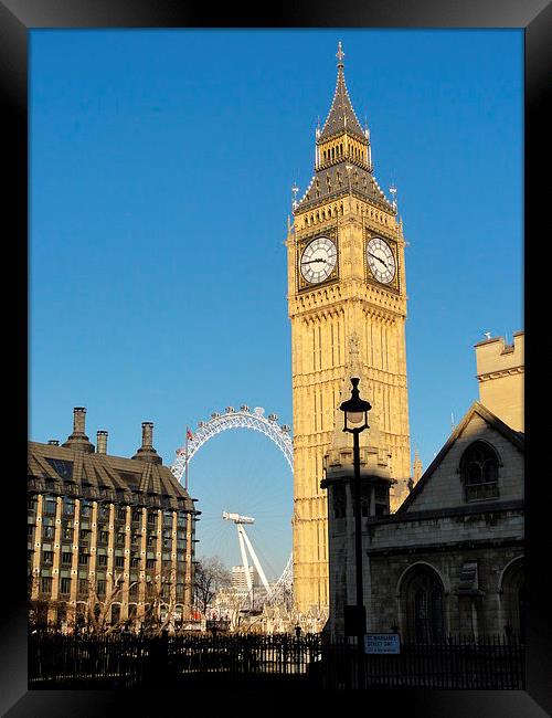Big Ben and the London Eye Framed Print by WrightAngle Photography