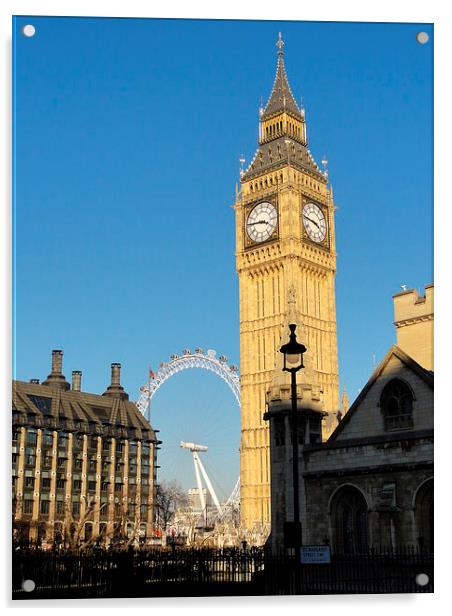 Big Ben and the London Eye Acrylic by WrightAngle Photography