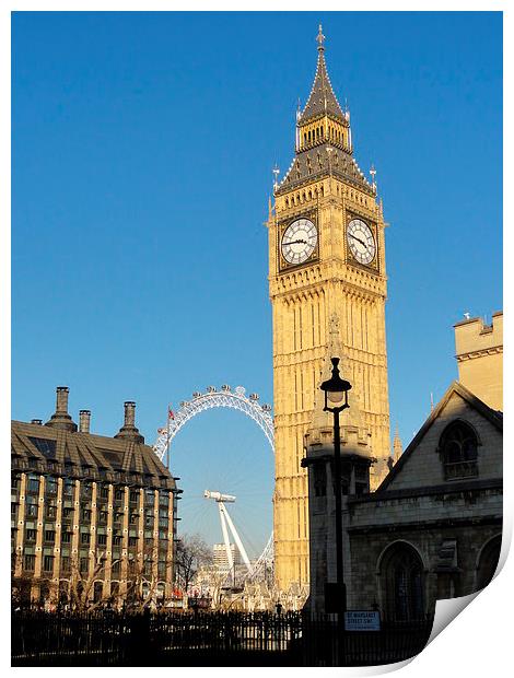 Big Ben and the London Eye Print by WrightAngle Photography