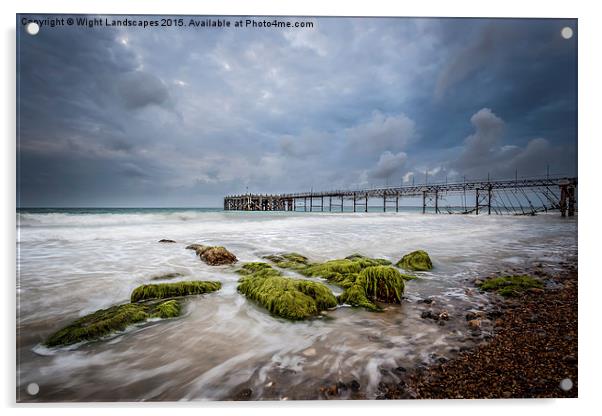  Stormy Totland Pier Acrylic by Wight Landscapes