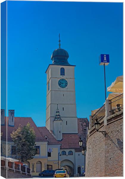 Council Tower Sibiu Romania tower on blue sky Canvas Print by Adrian Bud