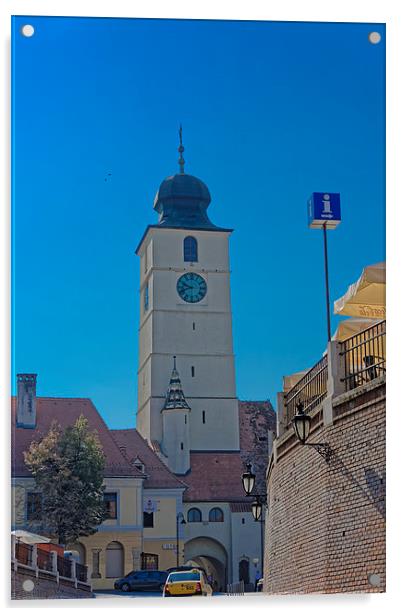 Council Tower Sibiu Romania tower on blue sky Acrylic by Adrian Bud