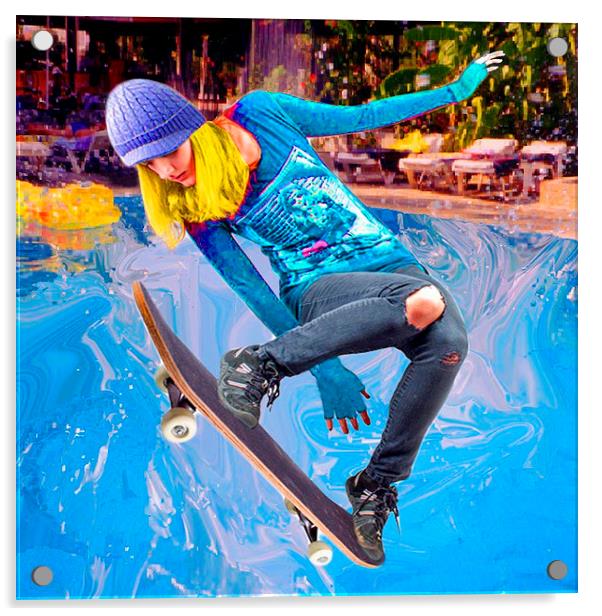  Skateboarding on Water Acrylic by Matthew Lacey