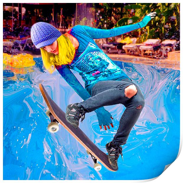  Skateboarding on Water Print by Matthew Lacey
