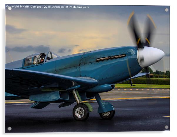 Spitfire PS915 starting. Acrylic by Keith Campbell