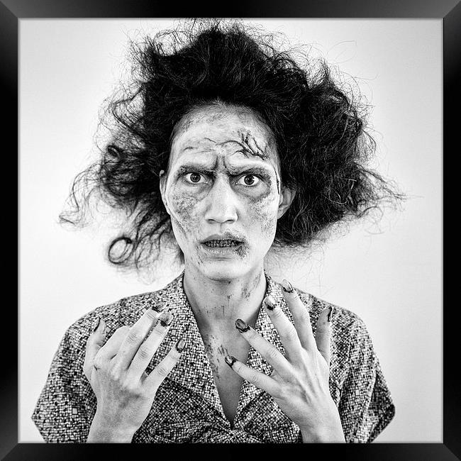 Zombie woman portrait black and white Framed Print by Matthias Hauser