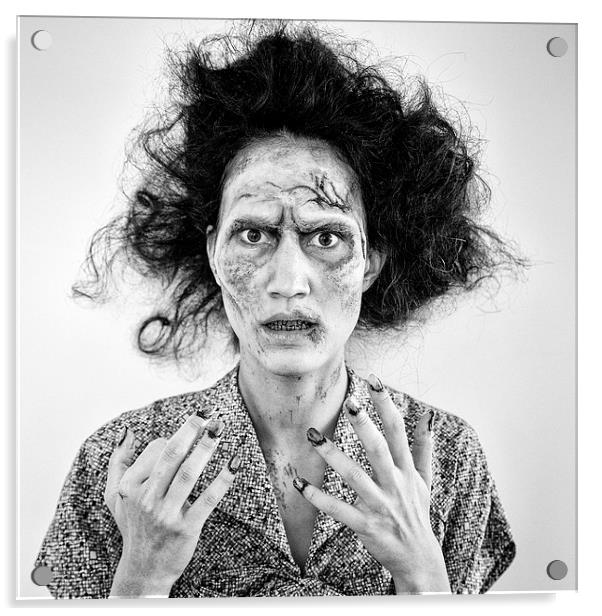  Zombie woman portrait black and white Acrylic by Matthias Hauser