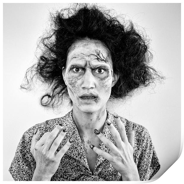  Zombie woman portrait black and white Print by Matthias Hauser