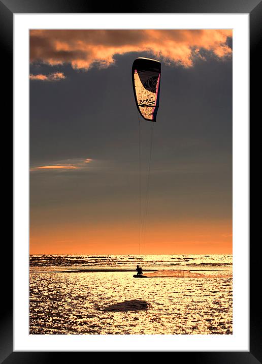 Kitesurfing at Sunset Framed Mounted Print by Roger Green