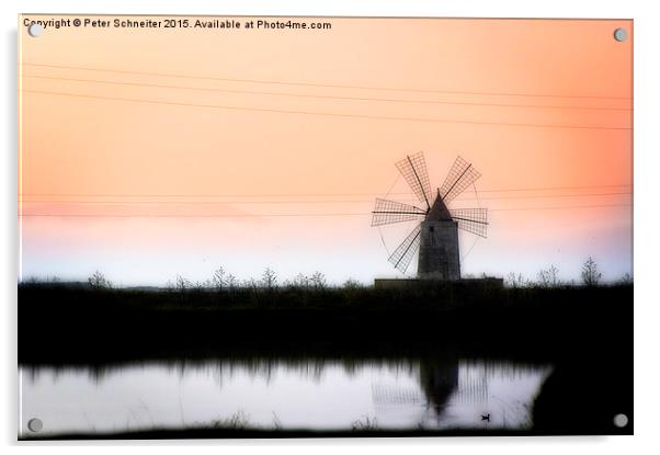 Evening windmill Acrylic by Peter Schneiter