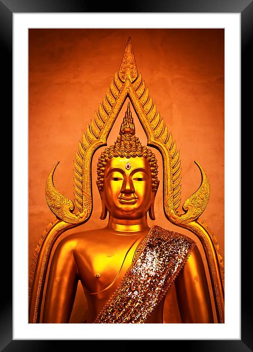 Buddha from Bangkok, Thailand in golden tones Framed Mounted Print by Julian Bound