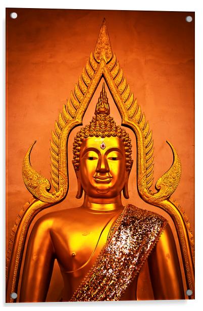 Buddha from Bangkok, Thailand in golden tones Acrylic by Julian Bound