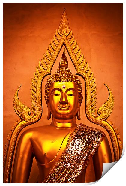 Buddha from Bangkok, Thailand in golden tones Print by Julian Bound