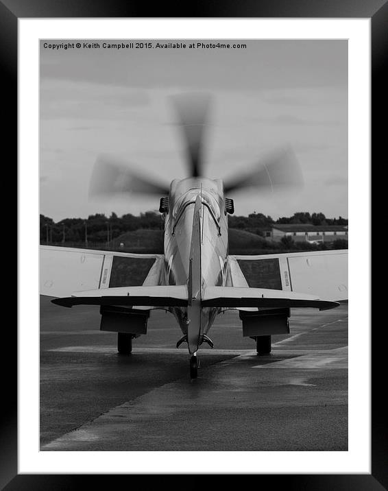  Spitfire PS915 - mono Framed Mounted Print by Keith Campbell