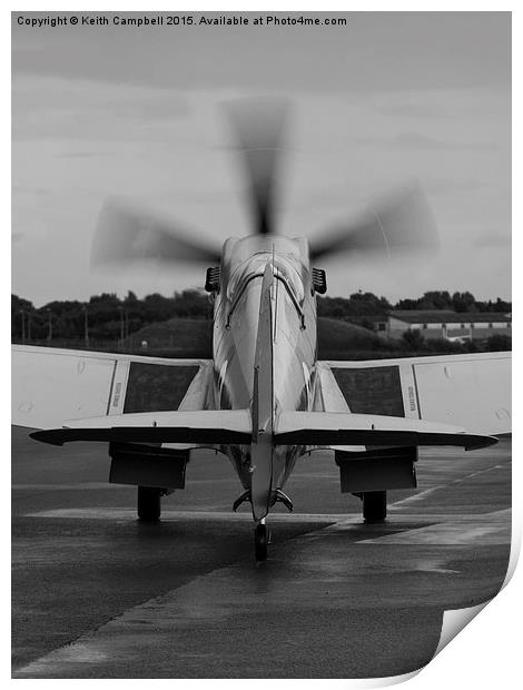  Spitfire PS915 - mono Print by Keith Campbell