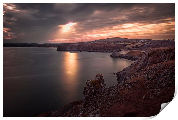  The Great Tor and Three Cliffs Bay Print by Leighton Collins