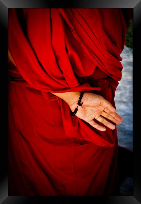 Tibetan Buddhist monk with prayer beads, Tibet Framed Print by Julian Bound