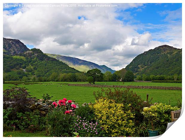 Borrowdale from a pretty garden in Rothswaite Print by Louise Heusinkveld