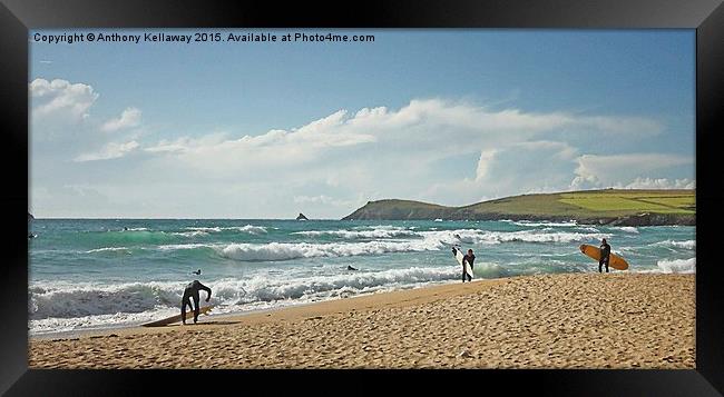  CONSTANTINE BAY SURFERS Framed Print by Anthony Kellaway