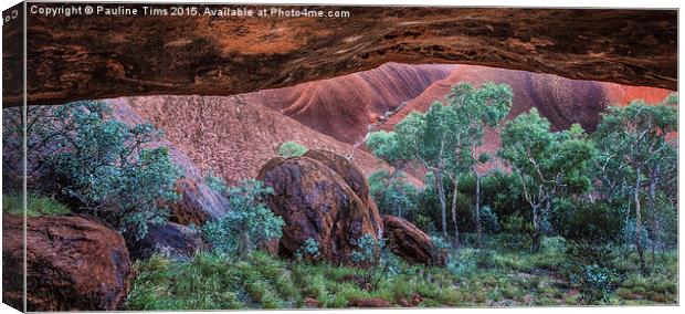  Looking out from a cave on Uluru, Australia Canvas Print by Pauline Tims