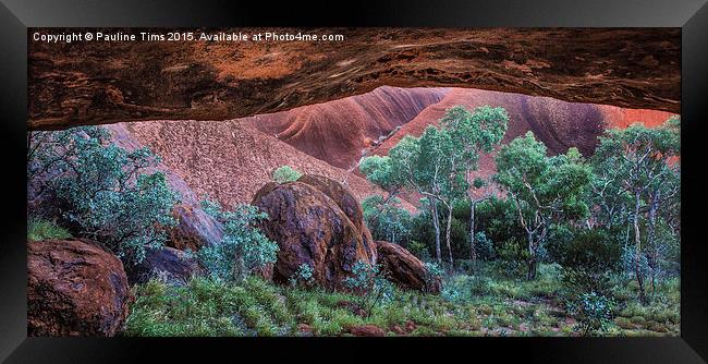 Looking out from a cave on Uluru, Australia Framed Print by Pauline Tims