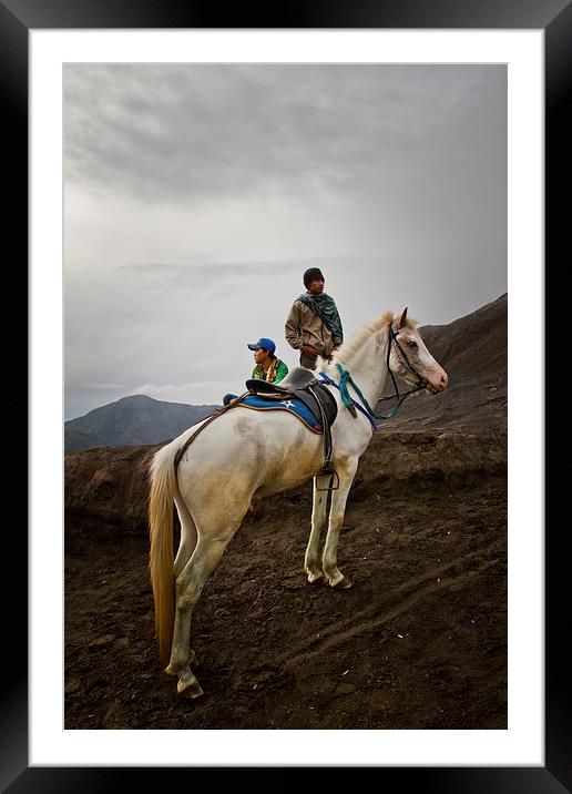 Horsemen of Bromo volcano, Indonesia Framed Mounted Print by Julian Bound