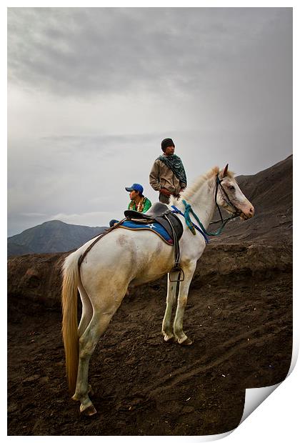 Horsemen of Bromo volcano, Indonesia Print by Julian Bound