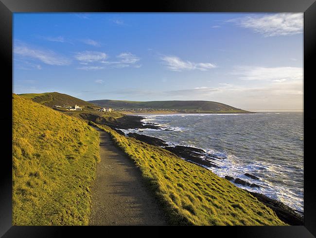 Path from Baggy point to Croyde and Woolacombe Framed Print by Mike Gorton