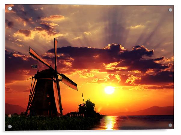 Sunrise beams over the dutch windmills Acrylic by Ankor Light