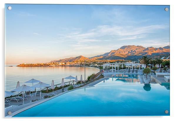 Hotel Pool Makrigialos Morning Acrylic by Antony McAulay