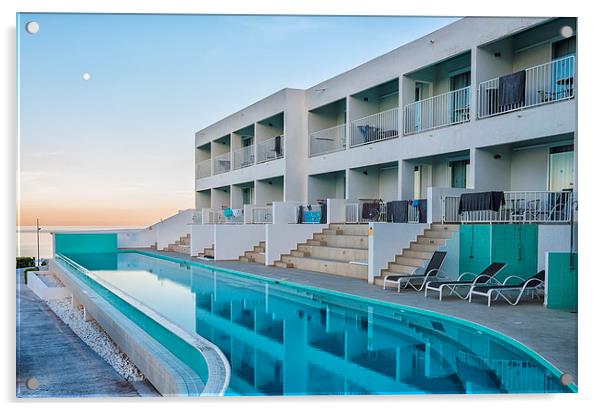Hotel Pool Sunrise Acrylic by Antony McAulay