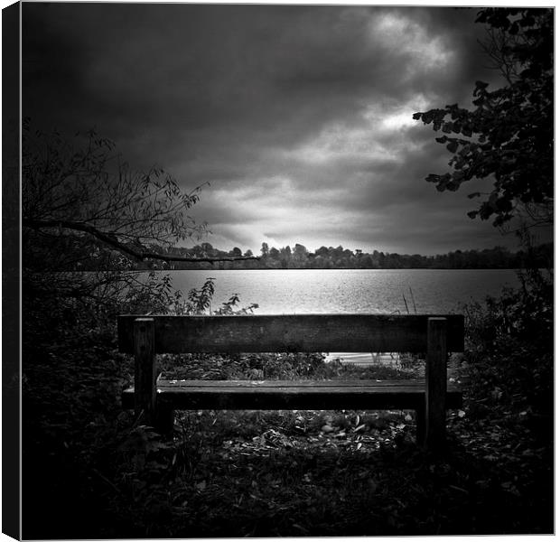  A lone bench in Ellesmere, Shropshire Canvas Print by Julian Bound