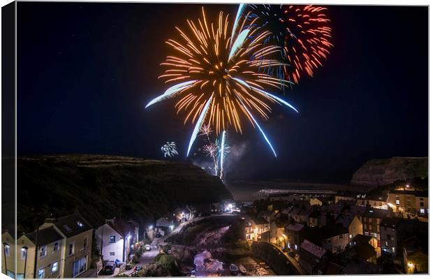 Fireworks Over Staithes Canvas Print by Dave Hudspeth Landscape Photography