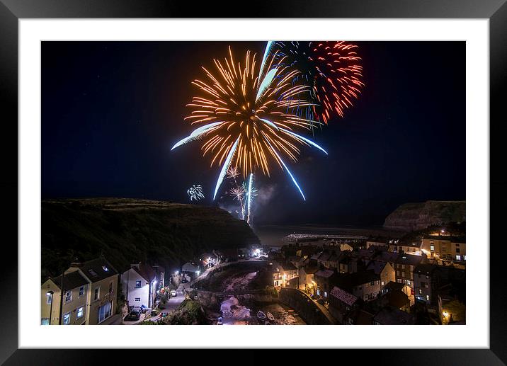 Fireworks Over Staithes Framed Mounted Print by Dave Hudspeth Landscape Photography