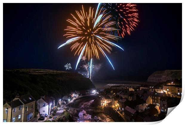 Fireworks Over Staithes Print by Dave Hudspeth Landscape Photography