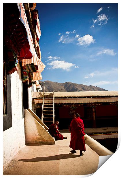 Two old Buddhist monks of Drepung Monastery, Tibet Print by Julian Bound